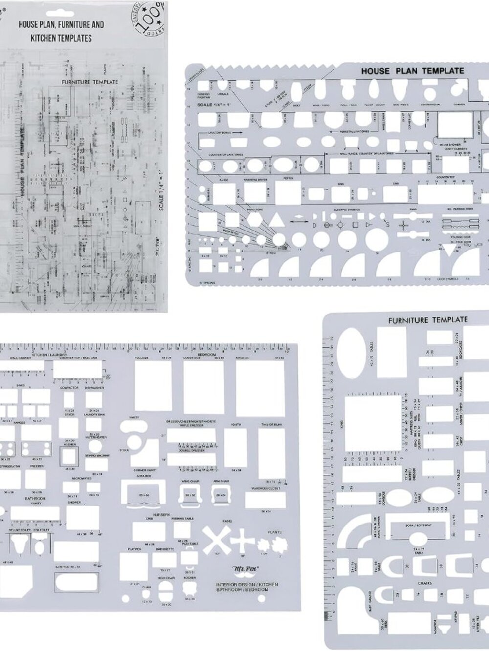 House Plan, 3 pcs, Interior Design and Furniture Templates, Clear Flexible Plast - Picture 1 of 6